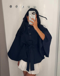 ZEYA - Arianne Elegant High - Neck Belted Cape Jacket