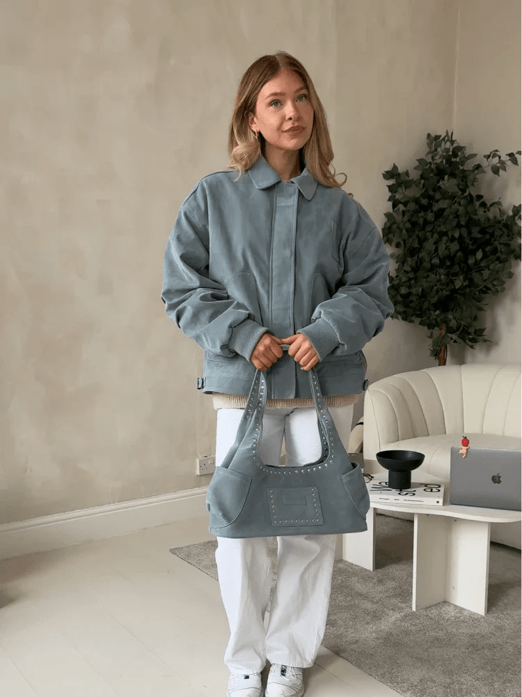 ZEYA - Camille Babyblue Suede Bomber Jacket