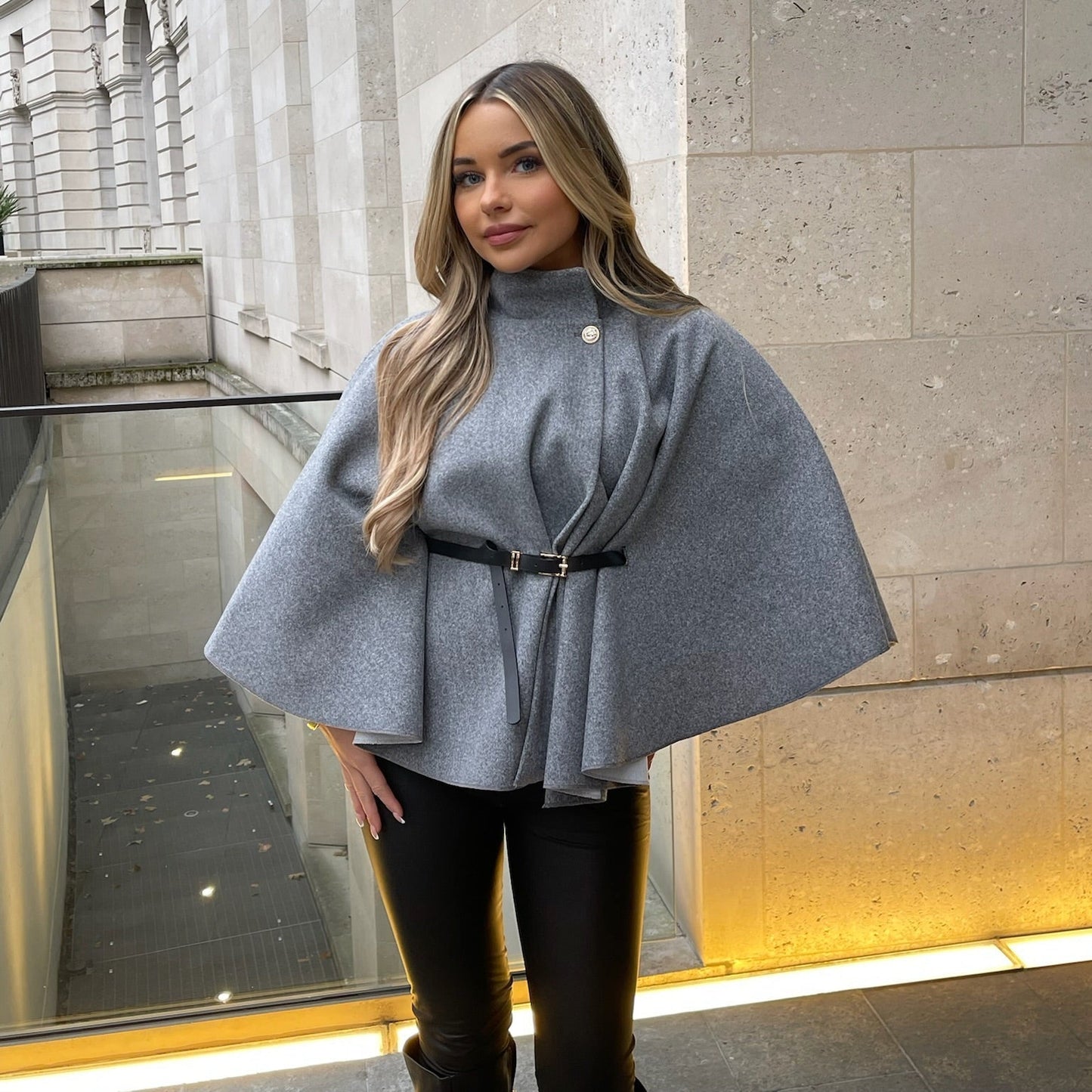 ZEYA - Caroline High Neck Cape Jacket with Belt