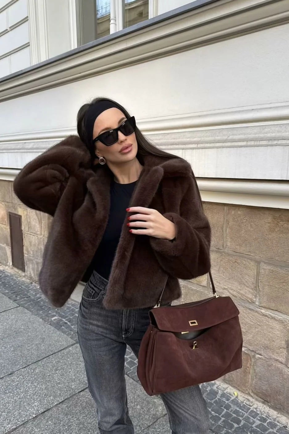 ZEYA - Maddie Short Faux Fur Collared Coat